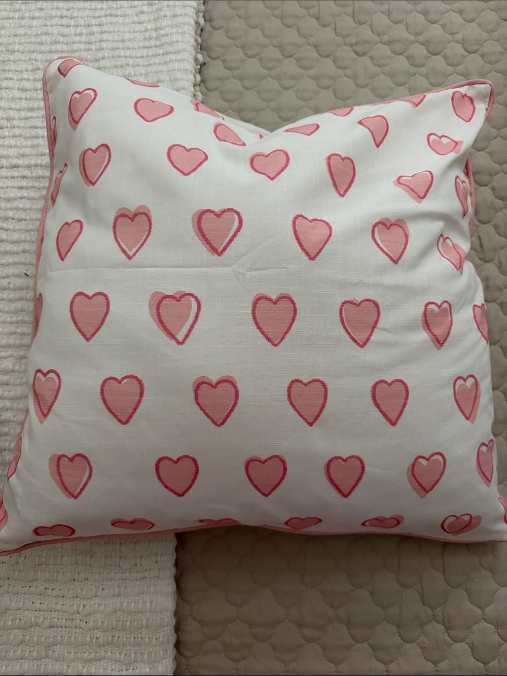 Roller Rabbit for PB Teen Pink Heart Pattern Pillow on White